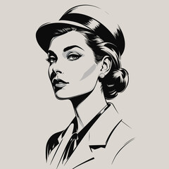 Vintage engraving of a stylish lady — black and white illustration