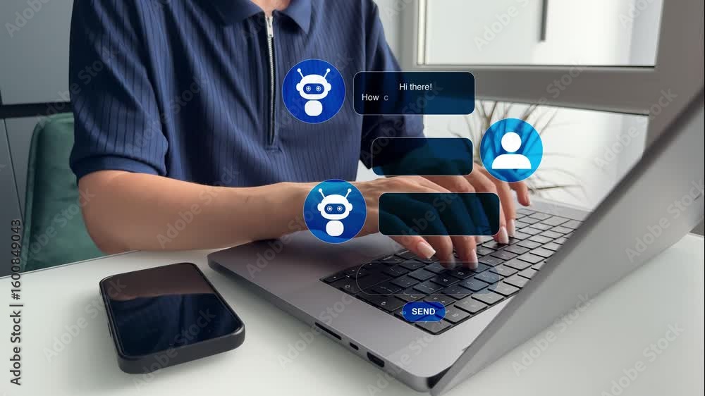 Poster virtual assistant, artificial intelligence bot and crm software automation technology. chatgpt chat 
