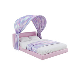 Modern pink bed with a holographic canopy