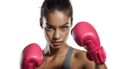 Confident Female Boxer in Pink Gloves Ready to Fight