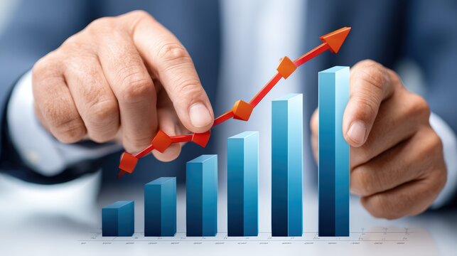 Hands Analyzing Growth in Business Data with Charts and Graphs