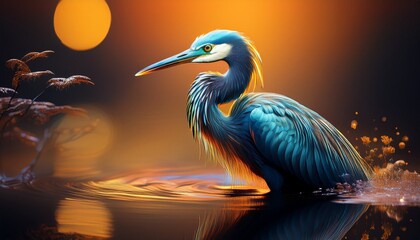 Fototapeta premium shiny wading bird with a graceful curved beak resembling a heron