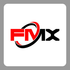 FMX logo. FMX letter. FMX letter logo design. Initials FMX logo linked with circle and uppercase monogram logo. Modern Red and Black Initials Logo for Corporate, FMX typography for technology,