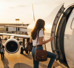 Young Woman Boarding An Airplane