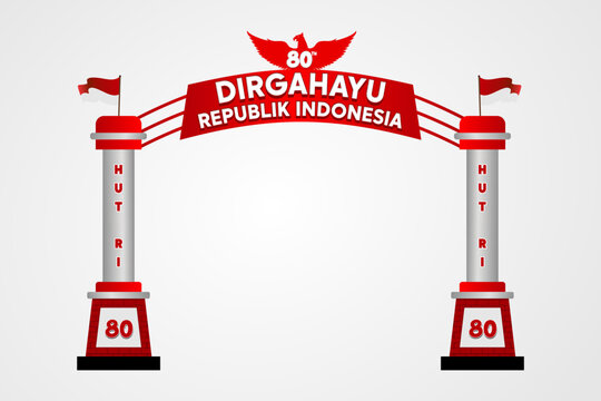 80th Indonesian Independence Day Gate Design – Red and White Vector Illustration of Indonesian Independence Day