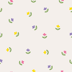 Small flowers isolated on a beige background. Seamless pattern under clipping mask, convenient for editing. The background color can be easily replaced. Floral background for paper, cover, textile.