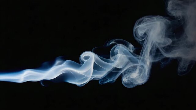 Horizontal curling smoke stream on black