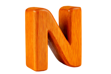 Wooden letter N alphabet block orange wood grain texture