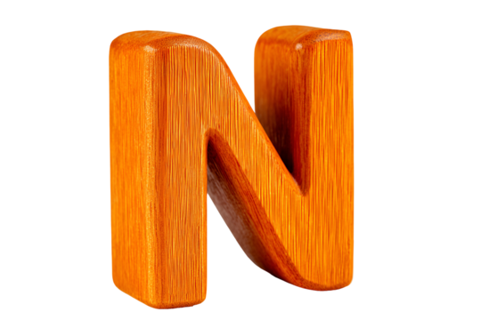 Wooden letter N alphabet block orange wood grain texture