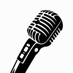 Minimalist black silhouette vector of a hand microphone for stage speech on white background