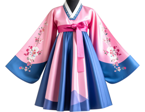 Traditional Korean hanbok dress with embroidery, isolated on a transparent background