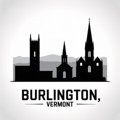Burlington Skyline Silhouette - Historic City in Vermont Vector Illustration