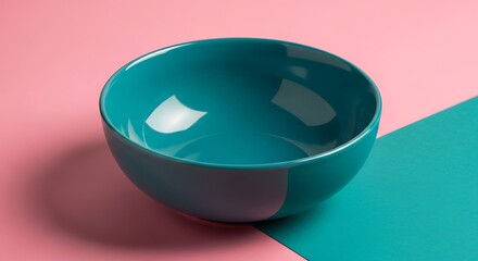 Minimalist Teal Bowl on Pink and Turquoise Background: Modern Kitchenware Still Life for Content Creators.