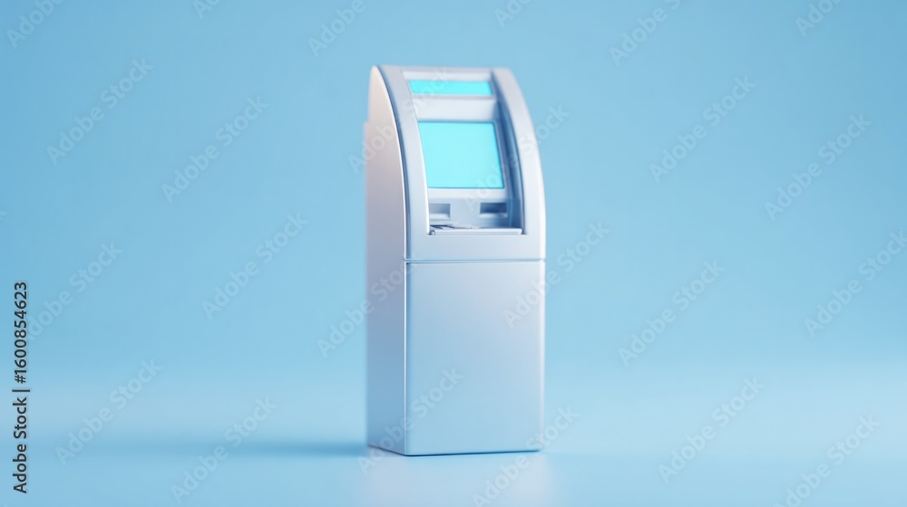Poster minimalistic atm machine standing alone in clean modern environment with plenty of copy space
