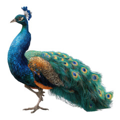 Obraz premium Side view of a peacock with vibrant plumage (1)
