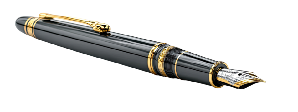 Sleek black fountain pen with gold accents (2)