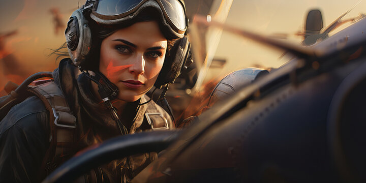 Young female plane pilot portrait.