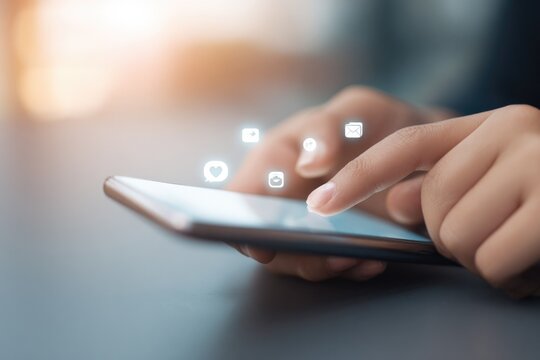 minimalistic setup with sleek smartphone displaying social media icons offering expansive copy space