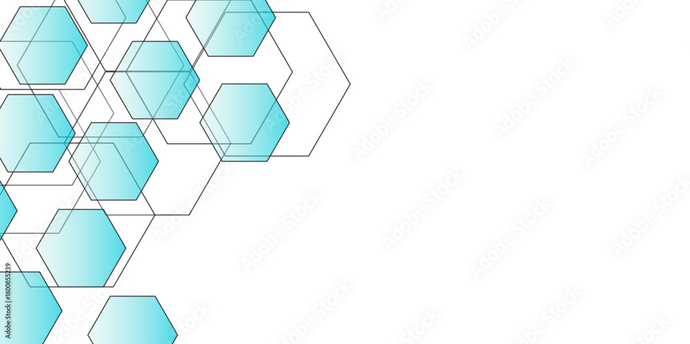 Poster abstract white background with blue hexagons seamless pattern and geometric in vector design. modern