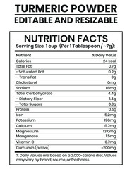 Turmeric Nutrition Facts, Nutrition Facts Templete, Editable Nutrition Template,