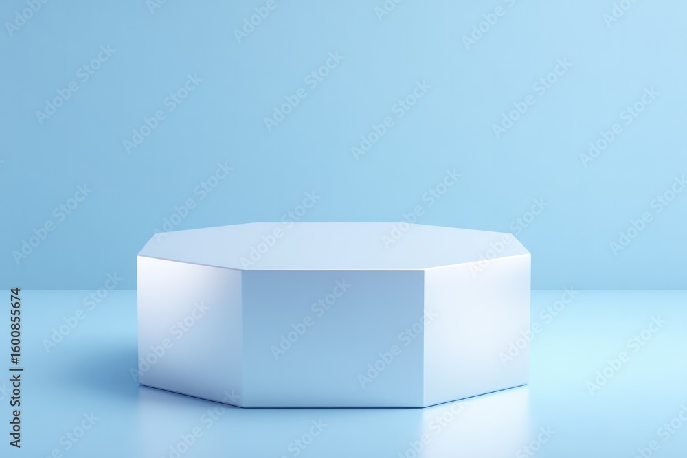 Poster small geometric stand with soft reflective surface placed on clean background light focused copy spa