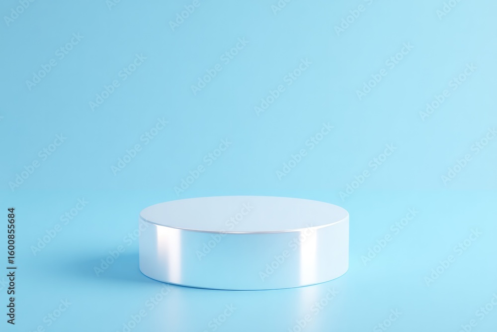 Poster small geometric stand with soft reflective surface placed on clean background light focused copy spa