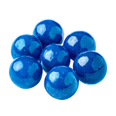 Shiny blue marbles cluster together on black background