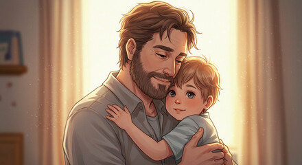 Ilustração de dia dos pais - pai e filho se abraçando 