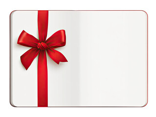 Open gift card or note, red ribbon, blank