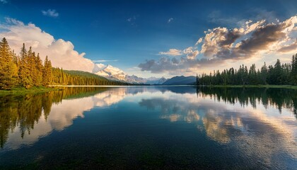 Fototapeta premium serene lake reflections under a majestic sky a tranquil nature escape