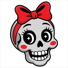 Cute happy Halloween skeleton skull cartoon with a smiling funny face. Perfect for playful spooky designs and festive Halloween themes.