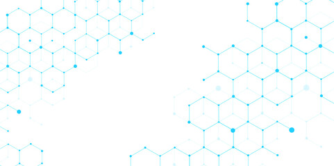 Science network pattern blue Hexagonal abstract background. Big Data Visualization structure elements . Health care and science medical pattern innovation. Template design with concept Dots and lines.
