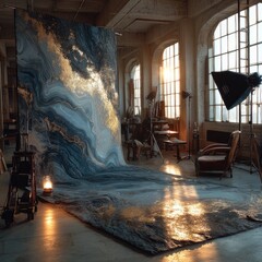 Premium Gold Shimmer Rug Over Deep Onyx Backdrop in Artistic Studio