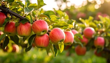 Obraz premium Ripe apples on a branch in orchard