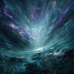 Fototapeta premium Abstract Cosmic Explosion In Teal And Gold