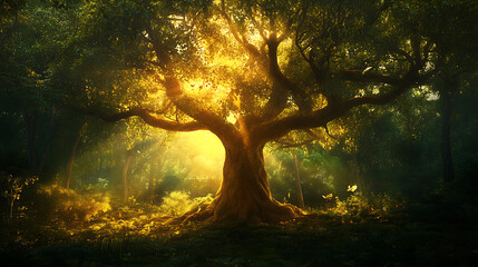 Fototapeta premium A mid-growth tree merging harmoniously into the lush beauty of a forest 