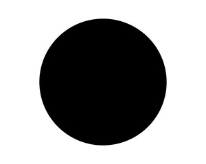 A bold black circle stands out starkly against a crisp white background