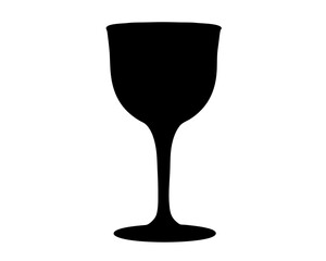 Black silhouette of an elegant wine glass isolated on white background