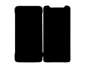 Two black silhouette outlines of what appears to be smartphone screen protectors