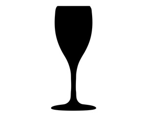 Elegant black silhouette of a champagne flute on a crisp white backdrop