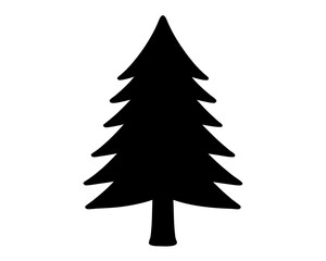 Silhouette of a simple stylized Christmas tree in black and white design