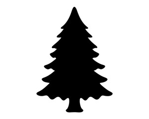 Stylized black silhouette of a Christmas tree with rounded branches on white