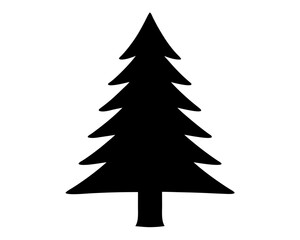 Obraz premium A solitary stylized black silhouette of a pine tree stands against a white background