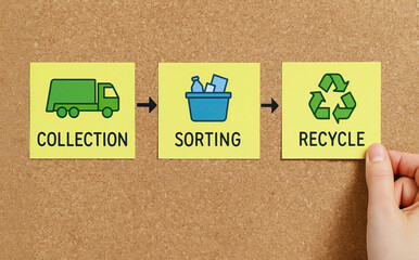 Waste management process includes collection sorting and recycle steps promoting sustainability for cleaner environment and responsible resource use