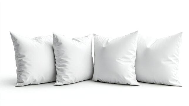 collection of various white pillows on white background. Set of pillows. 3D illustration.