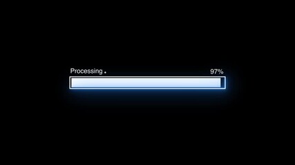 Neon loading bar and progress bar and neon loading frame on black background. Neon Glowing Loading Progress Bar with Percent Counter. neon loading concept 0 to 100 percent
