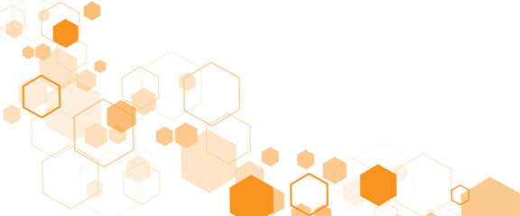 Vector geometric abstract background with orange hexagons. Structure molecule and communication. Science, technology and medical concept