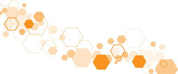 Vector geometric abstract background with orange hexagons. Structure molecule and communication. Science, technology and medical concept