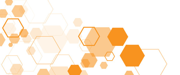 Vector geometric abstract background with orange hexagons. Structure molecule and communication. Science, technology and medical concept