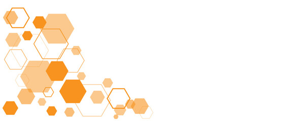 Geometric abstract background with orange hexagons. Structure molecule and communication. Science and technology